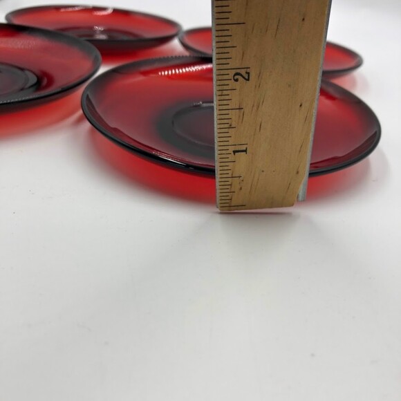 Vintage Set of 4 Ruby Red Glass Tea Cups and Saucers Set ARCOROC France - Picture 17 of 17